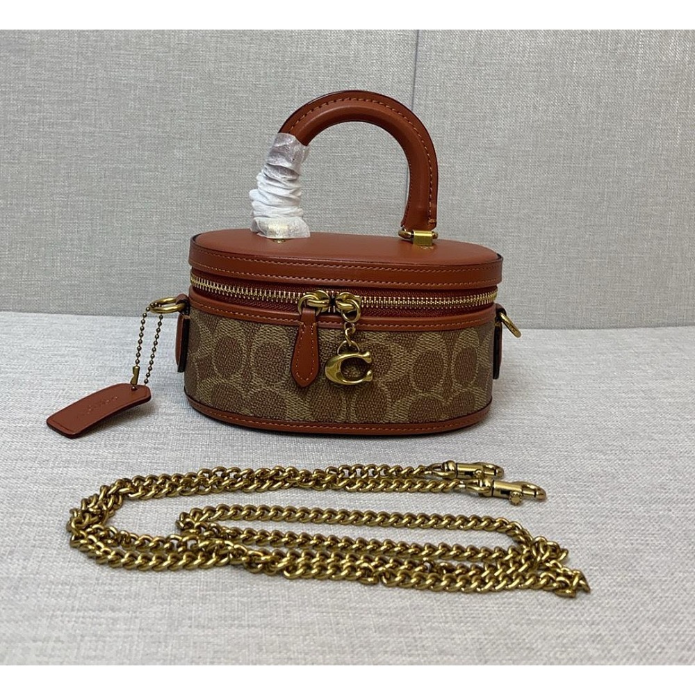 ✨美國代購✨限時特賣 COACH CT876 新款迷你手提斜挎女包 單肩包 化妝包 盒子包-規格圖3