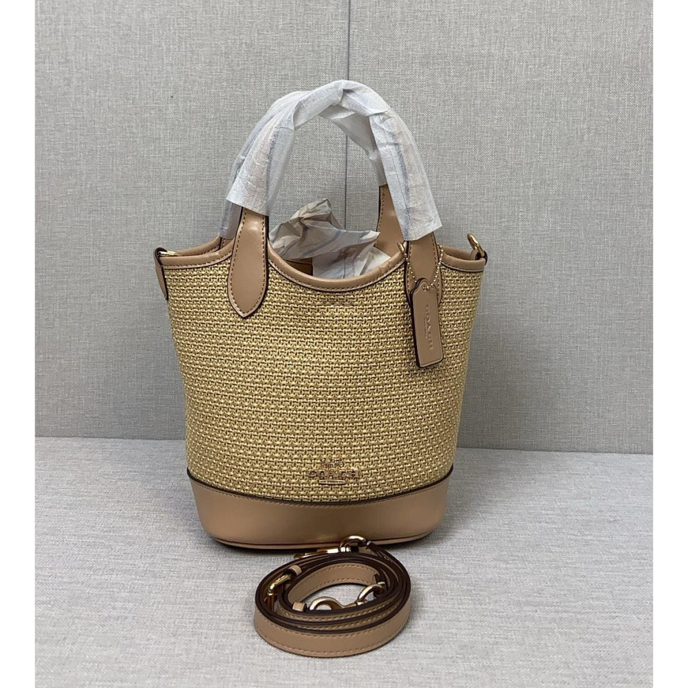 ✨美國代購✨特賣 COACH CR351 新款編織菜籃包 水桶包 手提斜挎女包 單肩包 休閒女包-細節圖2