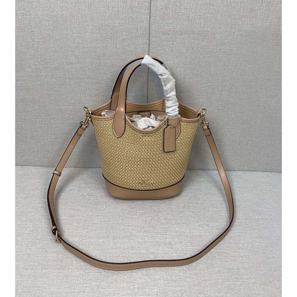 ✨美國代購✨特賣 COACH CR351 新款編織菜籃包 水桶包 手提斜挎女包 單肩包 休閒女包-細節圖5