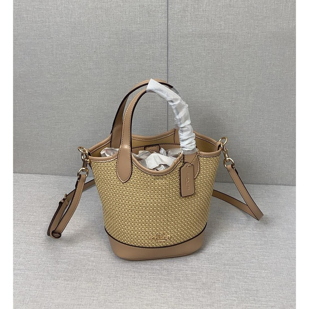 ✨美國代購✨特賣 COACH CR351 新款編織菜籃包 水桶包 手提斜挎女包 單肩包 休閒女包-細節圖6