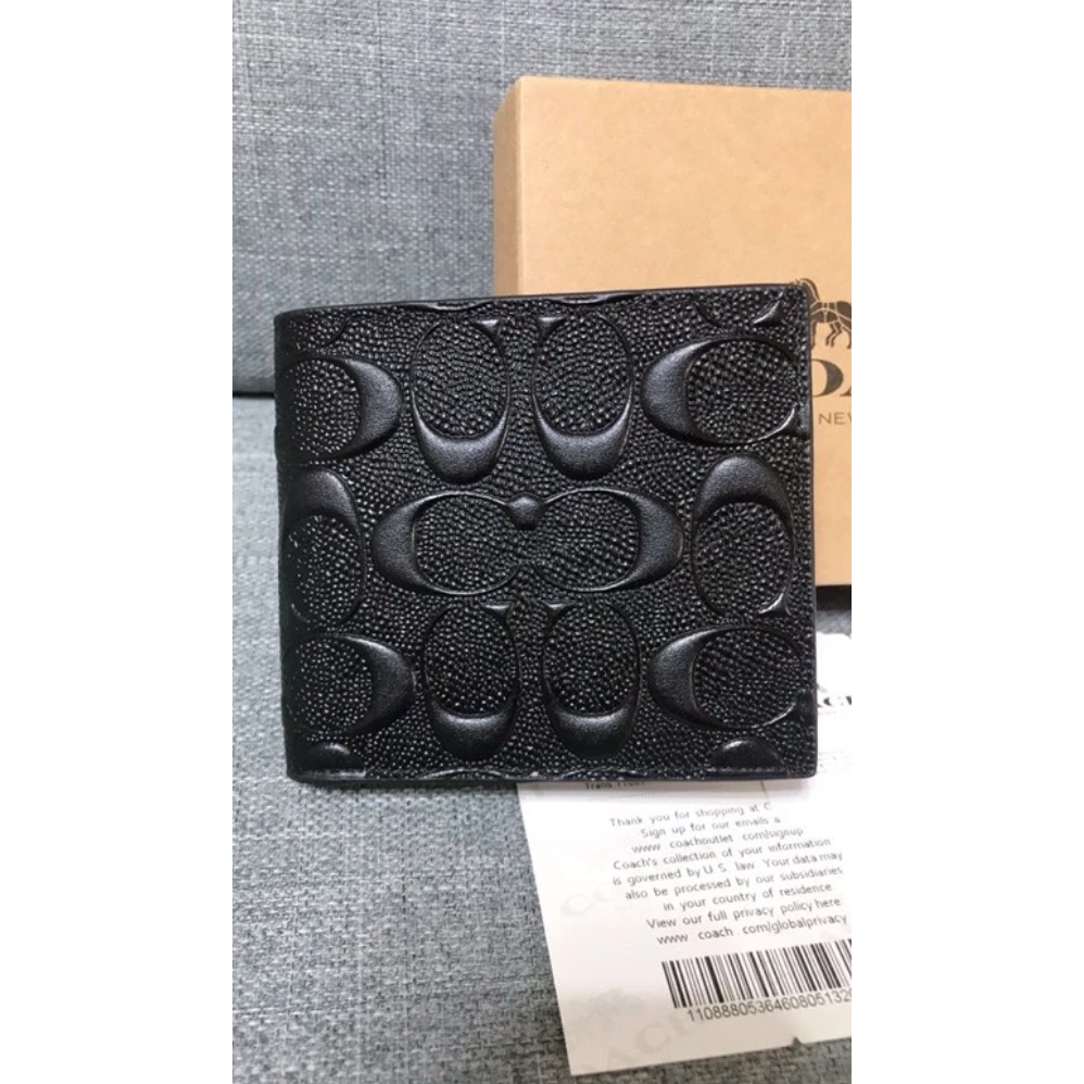 ✨美國代購✨特賣 COACH 經典浮雕logo 滿版c字 男款 零錢夾 鈔票夾 男款短夾-細節圖2