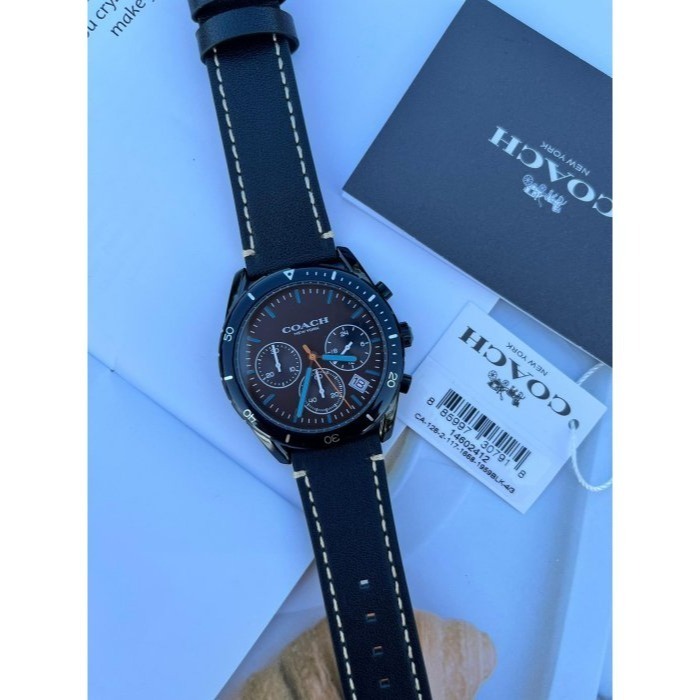✨美國代購✨特賣 COACH 男錶 手錶 皮革錶帶腕錶 三眼計時多功能男錶-細節圖3