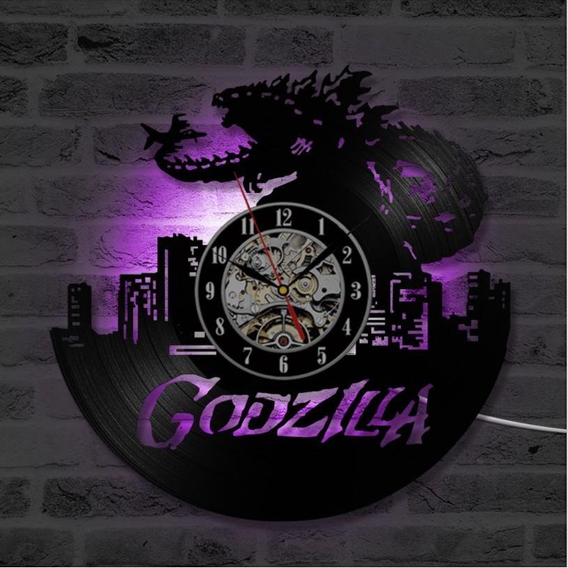 🦖哥吉拉掛鐘🦖 多款LED發光 Godzilla Wall Clock 黑膠造型壁掛時鐘 30cm 時鐘 掛鐘-細節圖2