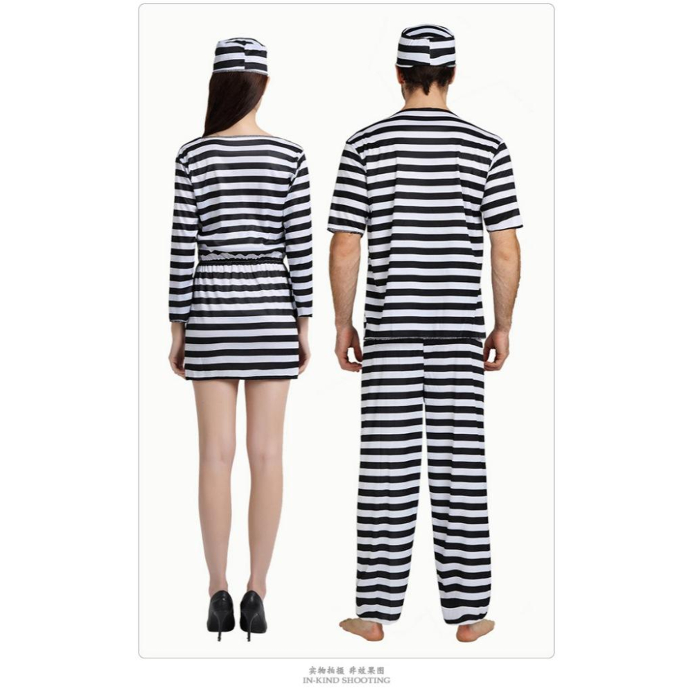 囚犯服 成人犯人囚服 黑白囚犯服裝 舞臺劇表演 萬聖節-細節圖3