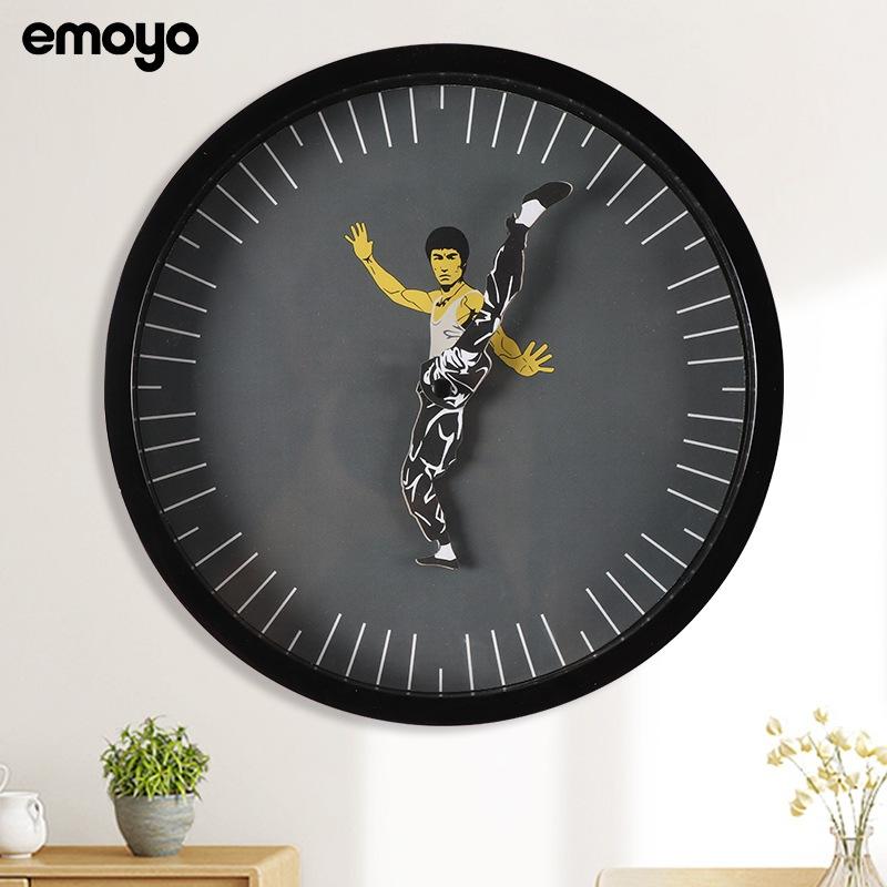 當天出貨 李小龍功夫掛鍾 創意個性裝飾 時鐘掛鐘 李小龍掛鐘 李小龍創意掛鐘 李小龍時鐘 圓形時鍾 客廳掛鐘-細節圖2