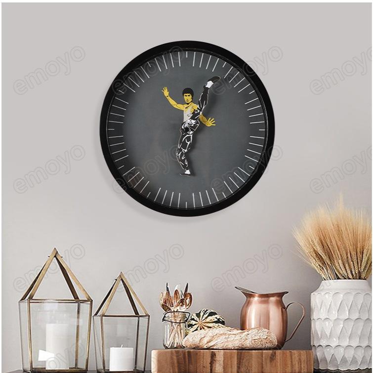當天出貨 李小龍功夫掛鍾 創意個性裝飾 時鐘掛鐘 李小龍掛鐘 李小龍創意掛鐘 李小龍時鐘 圓形時鍾 客廳掛鐘-細節圖3