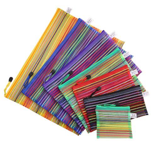 全盛 彩虹條紋文件袋 網格袋 零錢袋 拉鍊袋 透明 耐用 分類袋 B8 B6 B5 A4【CF-02B-09140】