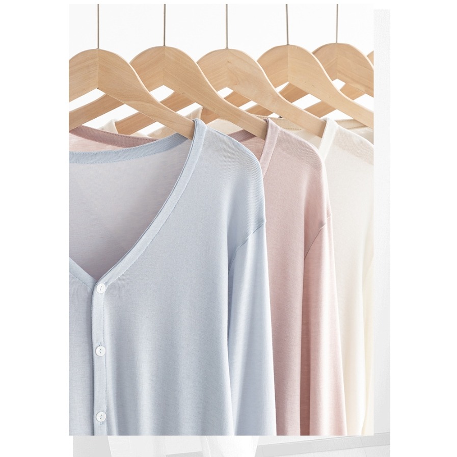 【NeiNei選品】💠現貨💠 萊賽爾天絲醋痠開衫女春夏新款薄款外穿空調衫紐扣防曬長袖T恤-細節圖8