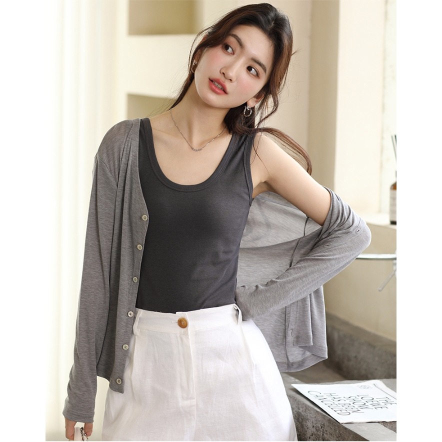 【NeiNei選品】💠現貨💠 萊賽爾天絲醋痠開衫女春夏新款薄款外穿空調衫紐扣防曬長袖T恤-規格圖8
