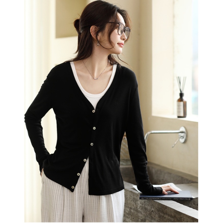 【NeiNei選品】💠現貨💠 萊賽爾天絲醋痠開衫女春夏新款薄款外穿空調衫紐扣防曬長袖T恤-規格圖8