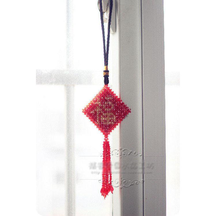 🇹🇼拉拉Lala＇s 手工編織 水晶串珠 汽車掛飾 水晶掛飾批發【福雙面帶水晶流蘇】-細節圖2