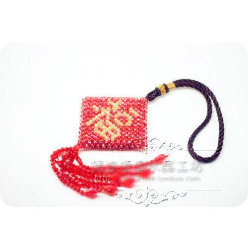 🇹🇼拉拉Lala＇s 手工編織 水晶串珠 汽車掛飾 水晶掛飾批發【福雙面帶水晶流蘇】-細節圖3