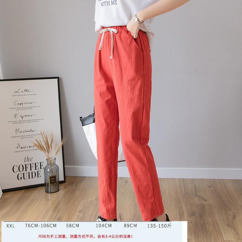 🇹🇼拉拉Lala＇s 休閒褲女棉麻長褲高腰繫帶棉麻長褲九分褲小腳 鬆緊腰-細節圖2