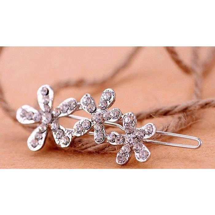 🇹🇼拉拉Lala＇s  日韓淑女超閃滿鑽髮飾梅花小髮夾邊夾髮夾韓版飾品-細節圖5