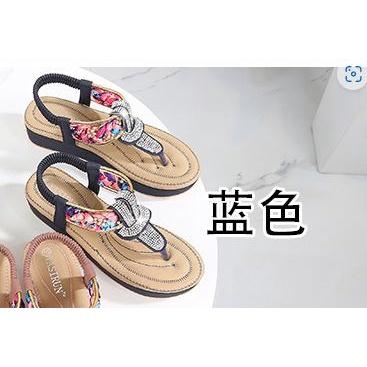 🇹🇼拉拉Lala＇s 時尚涼鞋女夏季平底舒適女鞋圓頭水鑽民族風女式涼鞋百搭(37號)-細節圖3