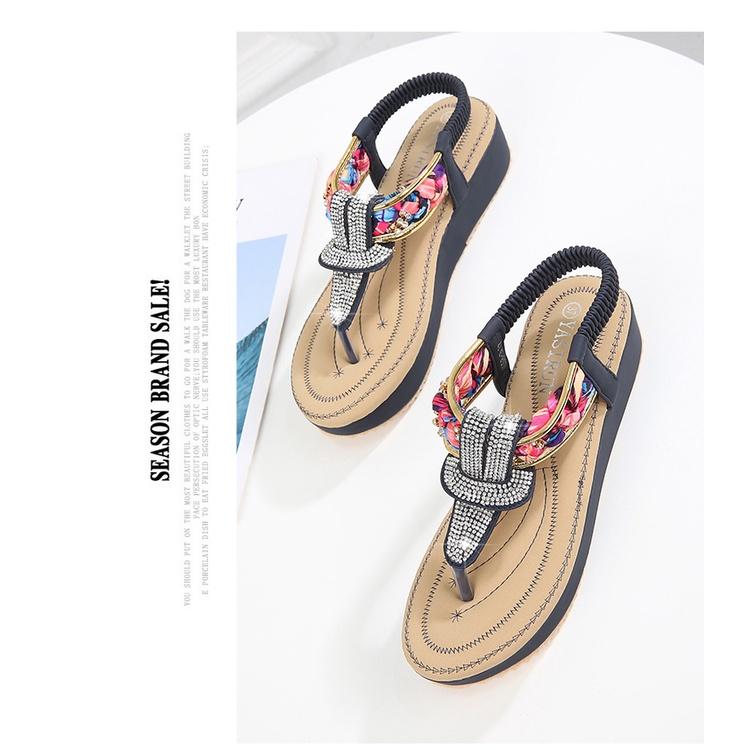 🇹🇼拉拉Lala＇s 時尚涼鞋女夏季平底舒適女鞋圓頭水鑽民族風女式涼鞋百搭(37號)-細節圖4