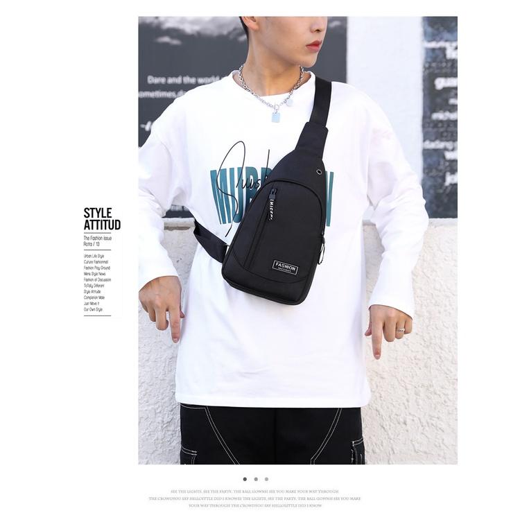 🇹🇼拉拉Lala＇s 新款男士USB 充電 胸包背包男包韓版休閒男女胸前單肩斜挎包-細節圖5