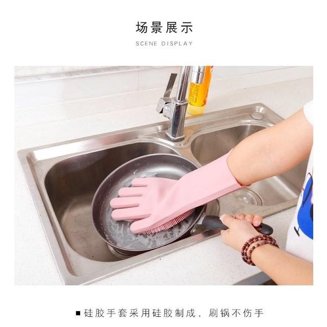 🇹🇼拉拉Lala＇s 矽膠洗碗手套洗碗刷家務手套 防滑耐磨廚房手套魔術家用手套(單只)/7-6-細節圖3