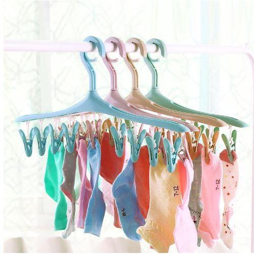🇹🇼拉拉Lala＇s 8夾子防風卡扣多功能衣架 塑料衣服晾曬架 襪子內衣晾衣架-細節圖2