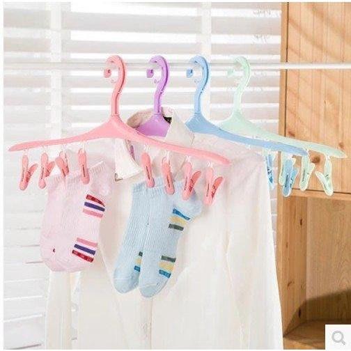 🇹🇼拉拉Lala＇s 8夾子防風卡扣多功能衣架 塑料衣服晾曬架 襪子內衣晾衣架-細節圖7