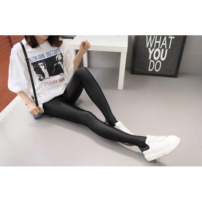 🇹🇼拉拉Lala＇s  春夏春款薄款彈力女褲黑色小腳緊身褲顯瘦光澤褲外穿打底褲(踩腳/九分)10-3-細節圖4