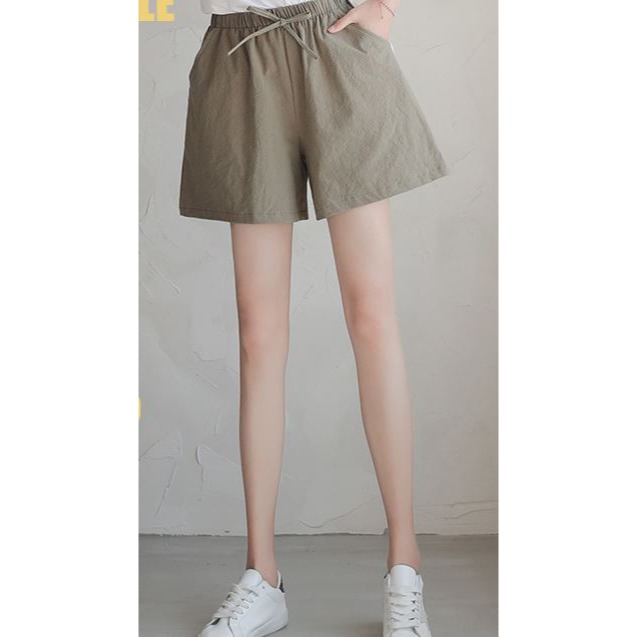 🇹🇼拉拉Lala＇s 棉麻短褲女夏季a字外穿寬褲大尺碼運動三分褲跨境高腰寬鬆休閒褲-細節圖4
