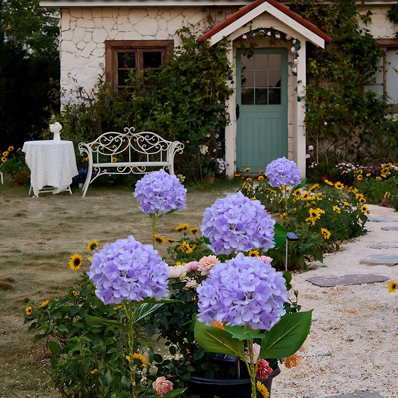 🇹🇼拉拉Lala＇s 光控太陽能燈 太陽能大號繡球花地插燈仿真花戶外防水花園庭院草坪LED-細節圖8