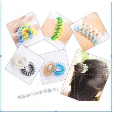 🇹🇼拉拉Lala＇s 電話圈糖果色髮圈發繩加粗黑色/彩色電話線皮筋頭繩4元(大)43-7-細節圖6