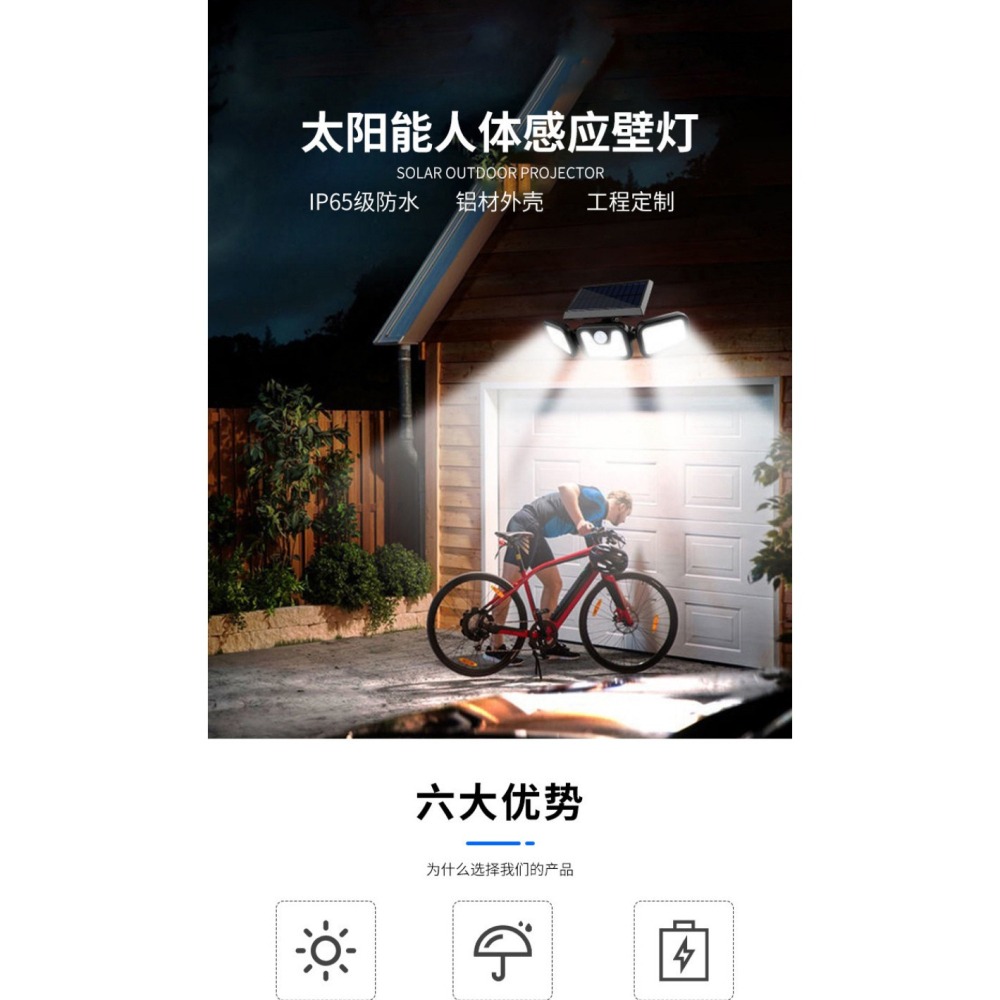 🇹🇼拉拉Lala＇s  光控太陽能燈 跨境折疊74LED三頭燈戶外庭院壁燈家用人體感應照明路燈{07-2}-細節圖4