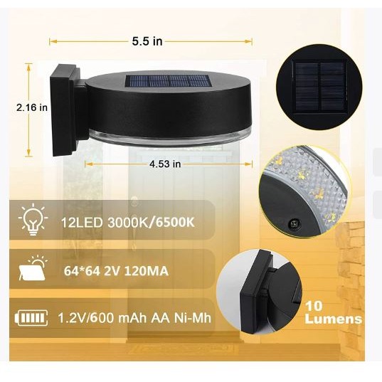 🇹🇼拉拉Lala＇s 光控太陽能燈戶外太陽能壁燈庭院籬笆燈 花園燈雙色圍欄燈 三色光[04-2]-細節圖3