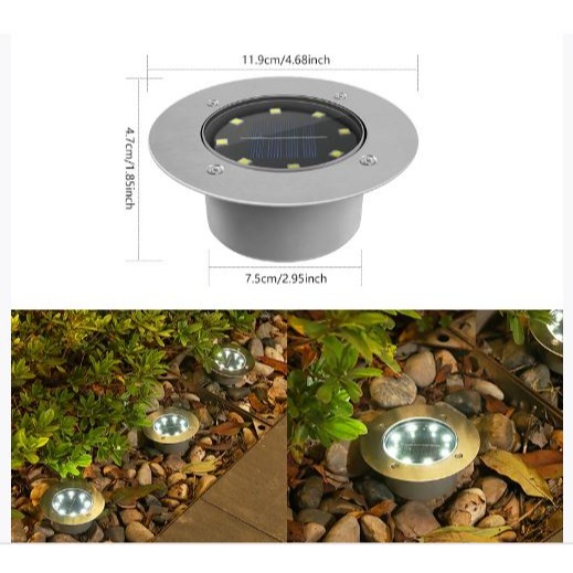 🇹🇼拉拉Lala＇s 光控太陽能燈 不鏽鋼+鑄鋁8LED 太陽能地埋燈 埋地燈草坪燈地板燈[02-3]-細節圖7