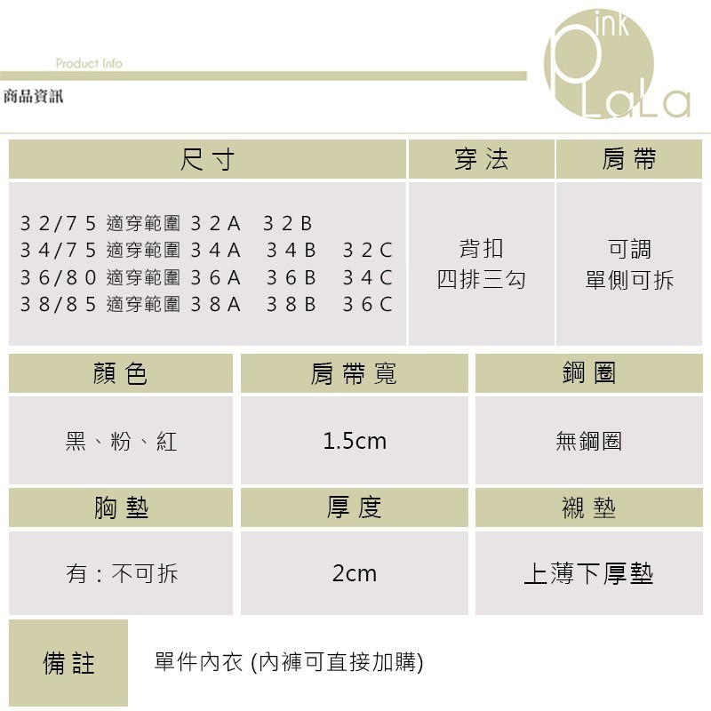 粉紅拉拉 快速出貨 無鋼圈美胸內衣 (32-38) 深V爆乳 舒適集中 厚墊 流行內衣 胸罩 乳膠胸墊【PN215無褲】-細節圖8