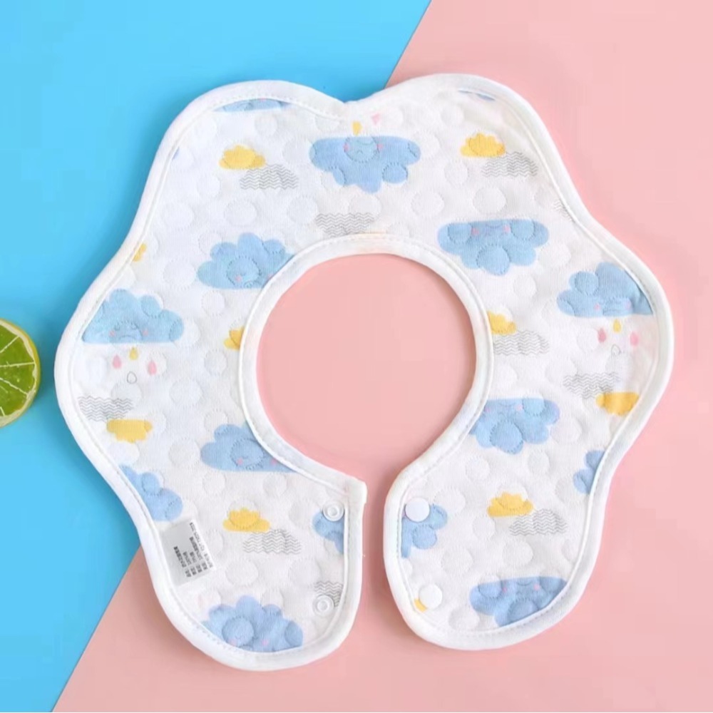 嬰兒圍兜兜 雙層純棉防水口水巾 360度旋轉卡通花瓣圍兜-規格圖6