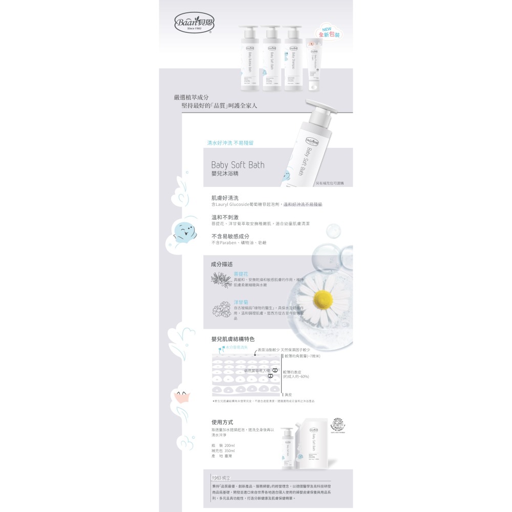 貝恩 Baan 嬰兒沐浴精 補充包（350ml）4711041042411-細節圖2