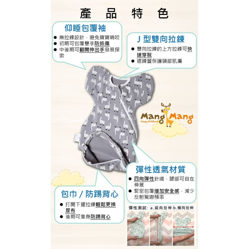 【小鹿蔓蔓】Bedtime嬰兒包巾睡袋 睡袍 懶人包巾(尺寸S/M/L)24601-細節圖2