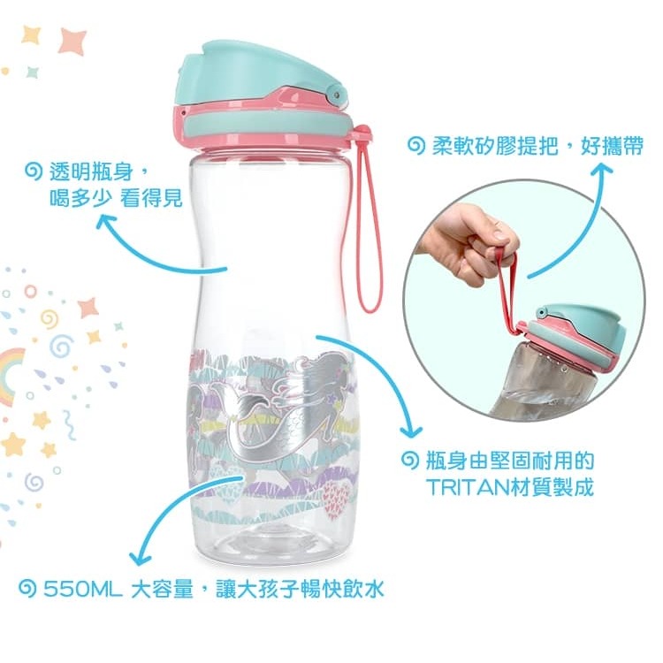 Nuby 晶透直飲杯/550ml(美人魚/恐龍)10772  *款式隨機，恕不挑色-細節圖4