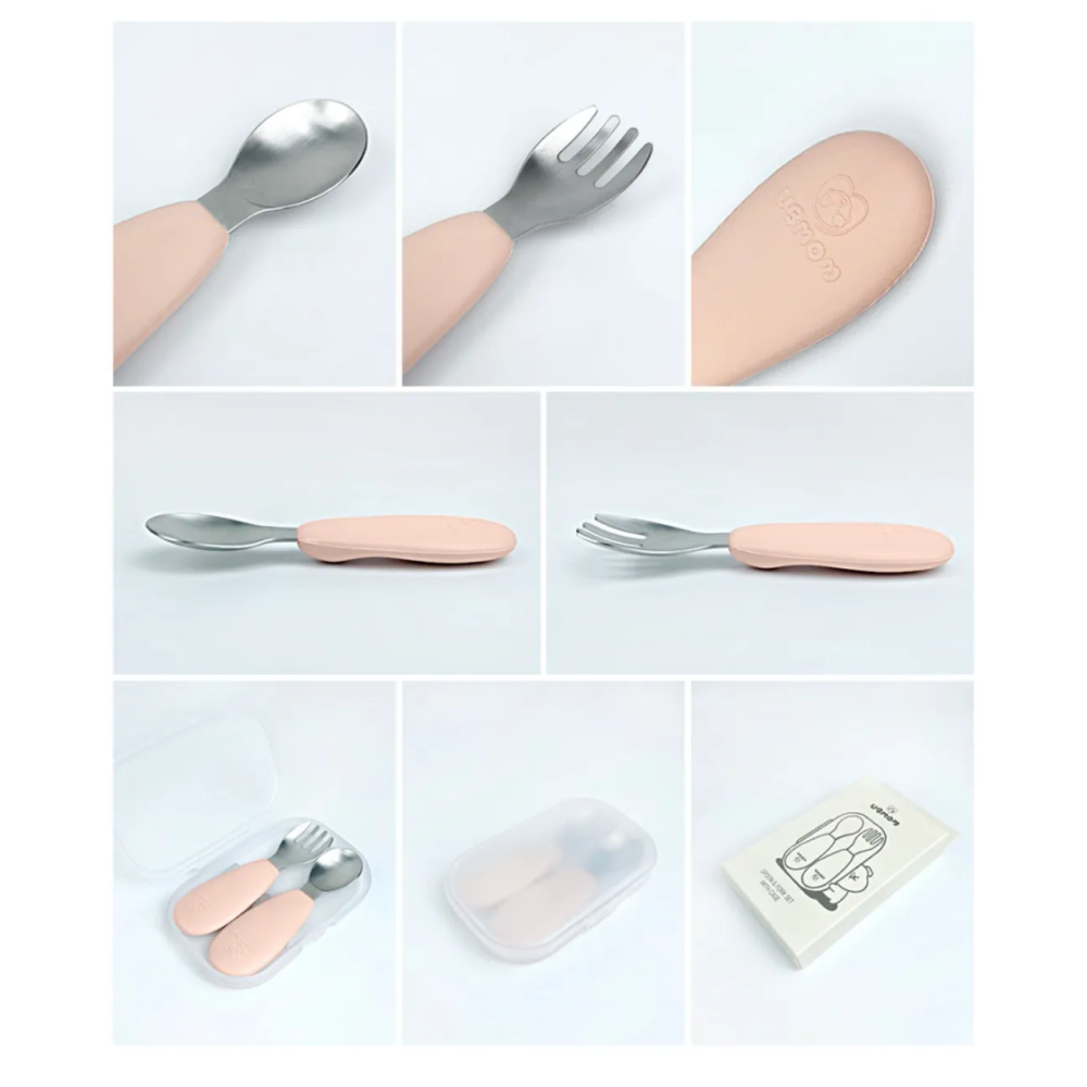韓國UBMOM 白金矽膠不銹鋼湯匙叉子組 餐具 練習湯匙 練習叉子 *顏色隨機，恕不挑色-細節圖4