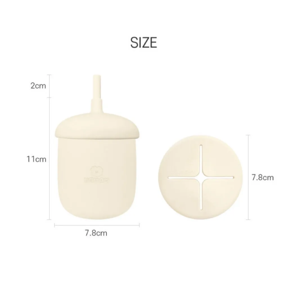 韓國UBMOM 矽膠吸管點心杯 220ML (米黃色) 學習杯 點心杯 練習杯 27406-細節圖2