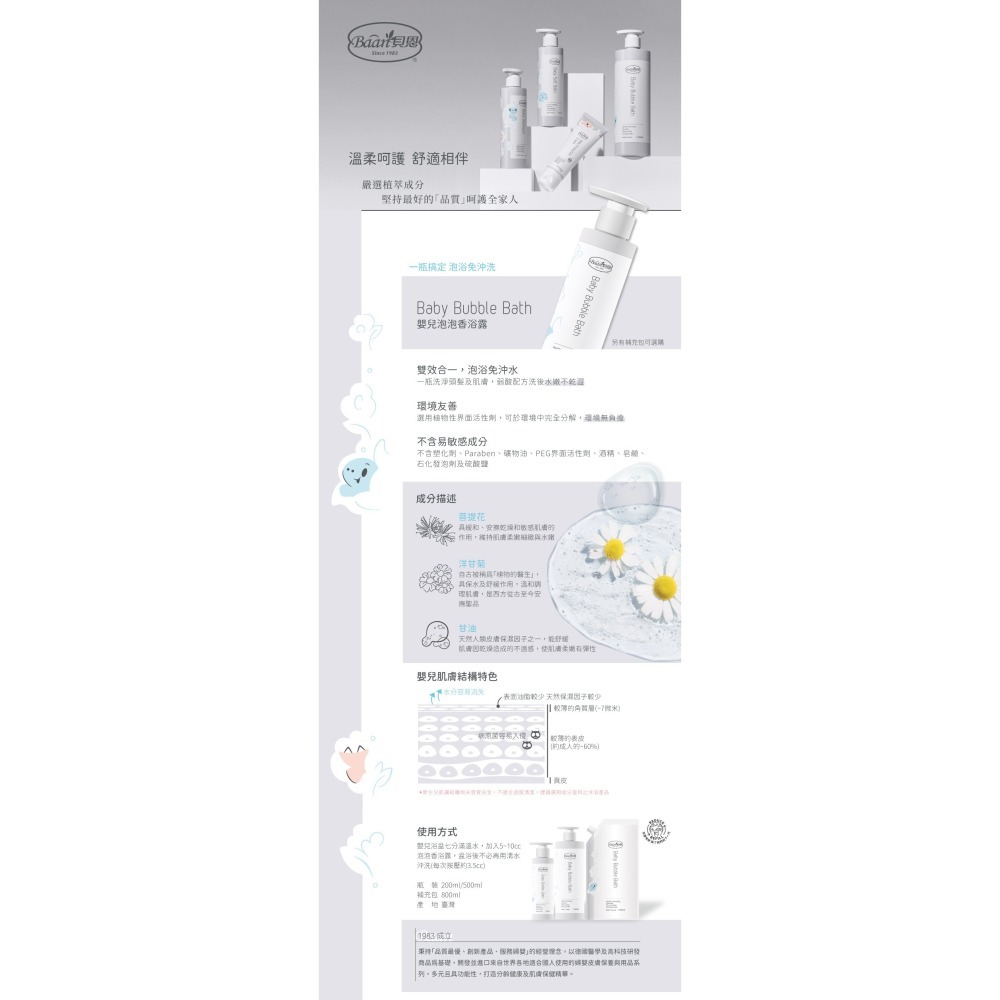 貝恩嬰兒泡泡香浴組（500ml+800ml補充包)  04257-細節圖2