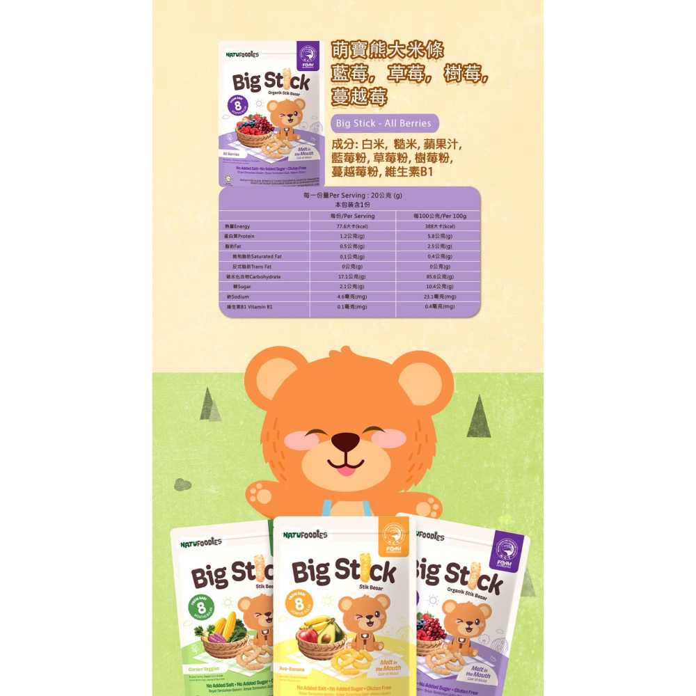 萌寶熊大米條 (紫蘿蔔+玉米+羽衣甘藍) 8M+ 萌寶寶 米條 米餅 40888-細節圖5