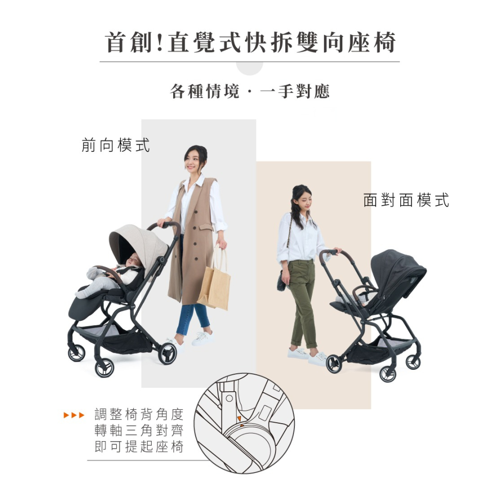 Combi 康貝 Citta手推車 (墨玉黑)雙向推車 雙向手推車 可登機 輕量化 自動收摺-細節圖3