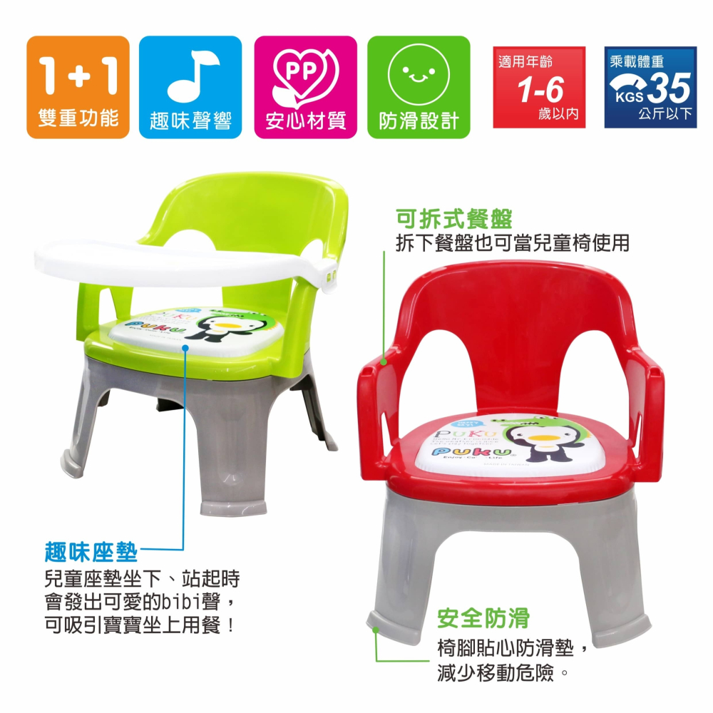 PUKU 藍色企鵝 Crocodile小鱷魚餐盤BB椅 P30319 餐椅-細節圖4