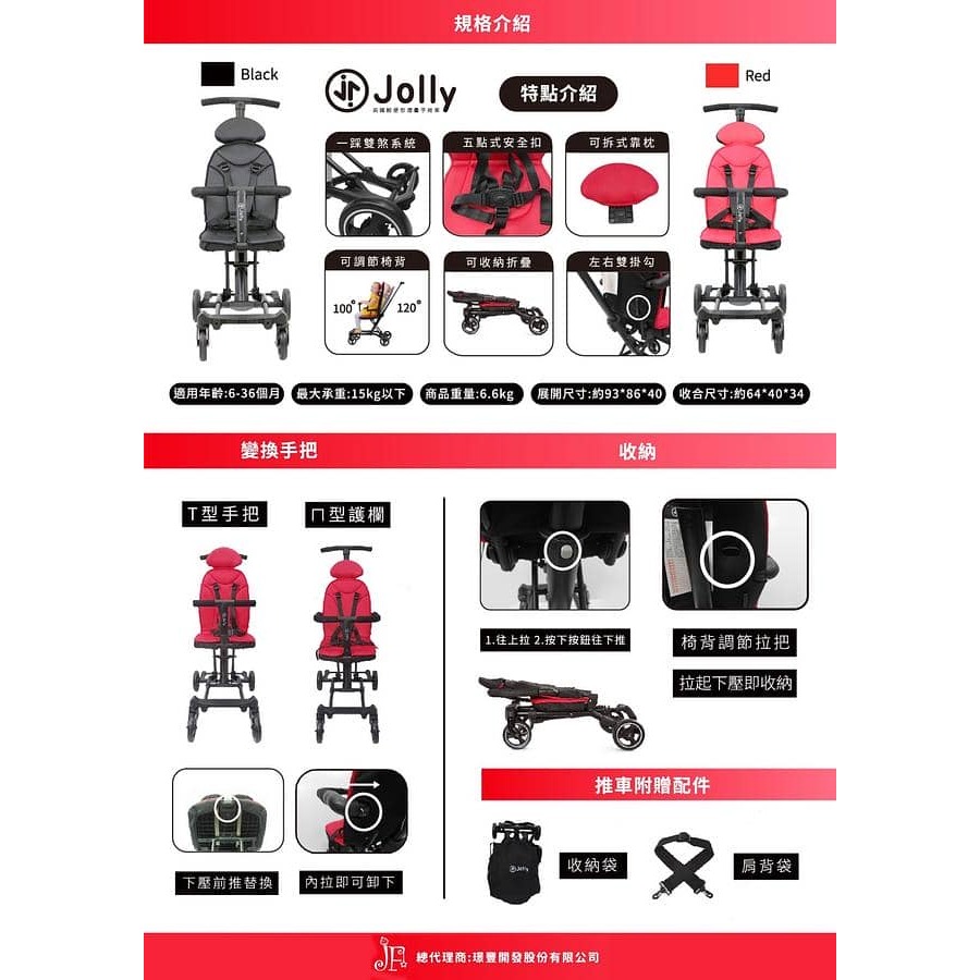 (公司貨)Jolly 英國輕便型摺疊手推車/ 尊爵版/ 送收納袋、肩背帶/ 黑-細節圖2