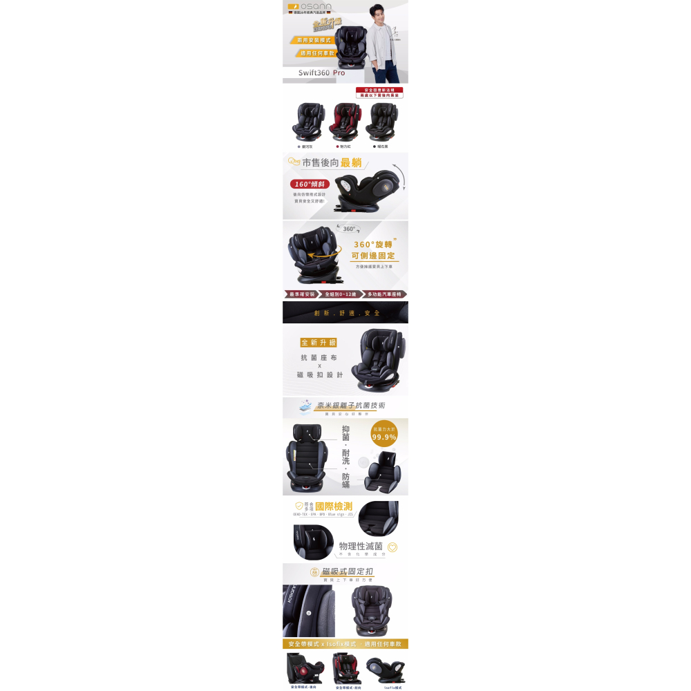 德國 Osann Swift 360 Pro (魅力紅)汽車安全座椅 (0-12歲) 背勾款-細節圖2