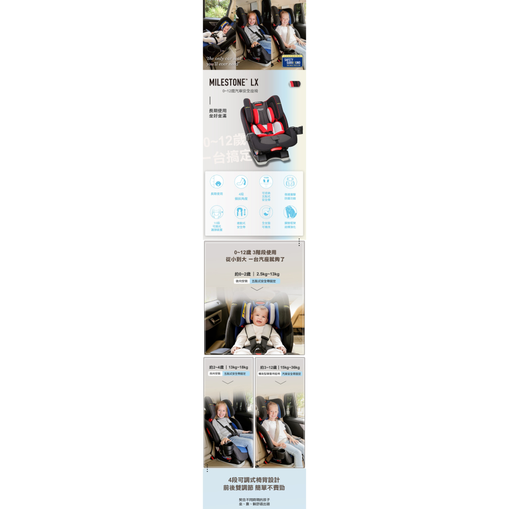 GRACO MILESTONE™LX 0-12歲長效型嬰幼童汽車安全座椅-細節圖2
