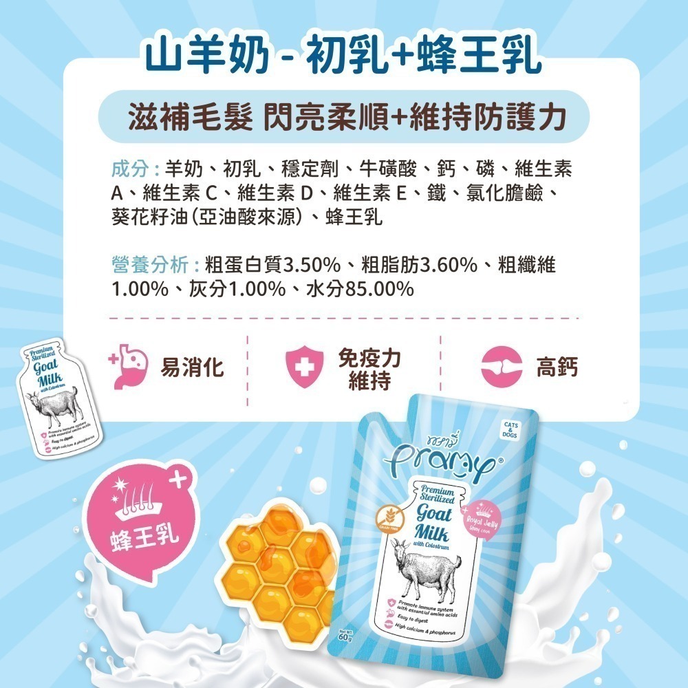 Pramy 普拉 寵物羊奶 山羊奶+初乳 60g 狗狗羊奶 貓咪羊奶 貓羊奶 初牧羊奶 犬貓牛奶-細節圖7