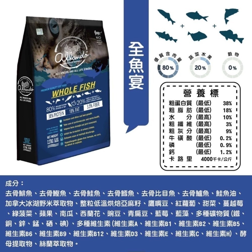 Allando奧藍多 天然無穀貓糧 400g / 2.27kg 貓飼料-細節圖5