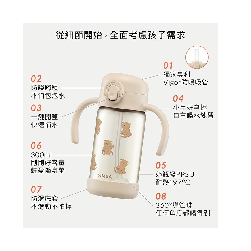 小獅王辛巴 鉑金PPSU兒童吸管學習水杯 握把 300ml 共6款 可另加購吸管-細節圖3