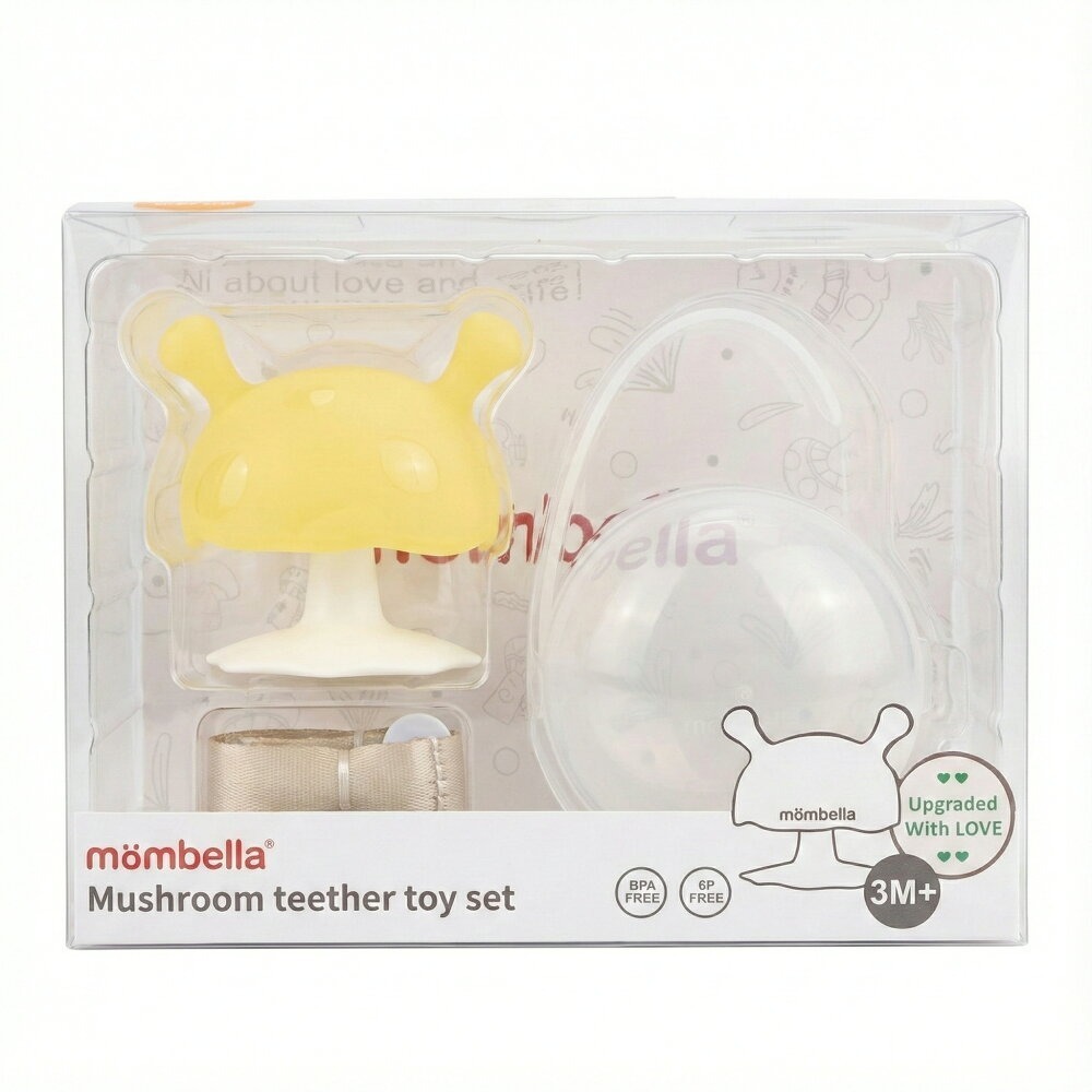 Mombella 啾比小蘑菇固齒器隨身套組(檸檬黃/櫻花粉)-規格圖1