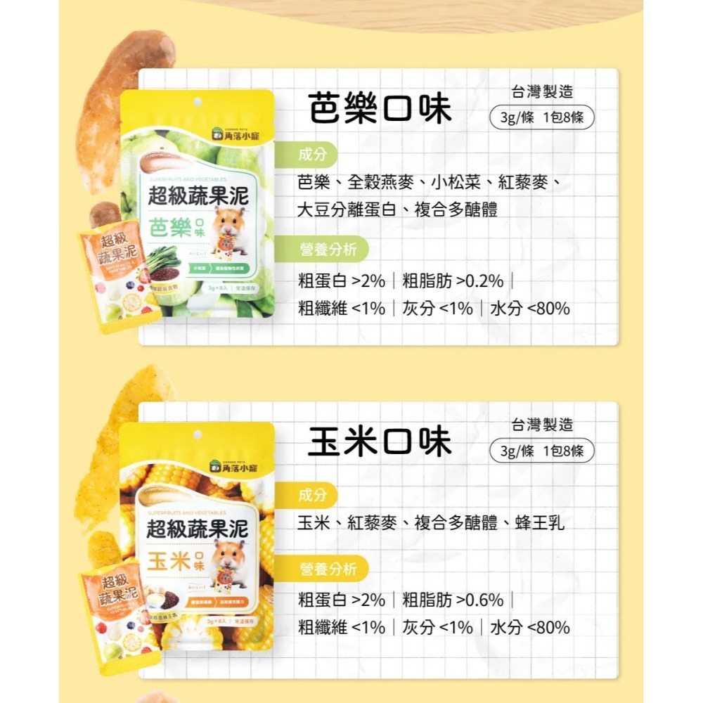 角落水族 倉鼠零食 機能果泥 / 超級蔬果泥 3g/條 多種口味-細節圖4